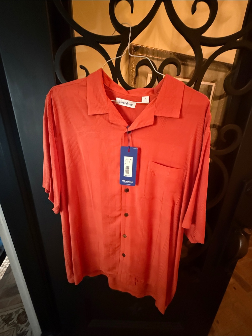 Caribbean Men’s Short-Sleeve Button-Up Shirt — Coral Orange